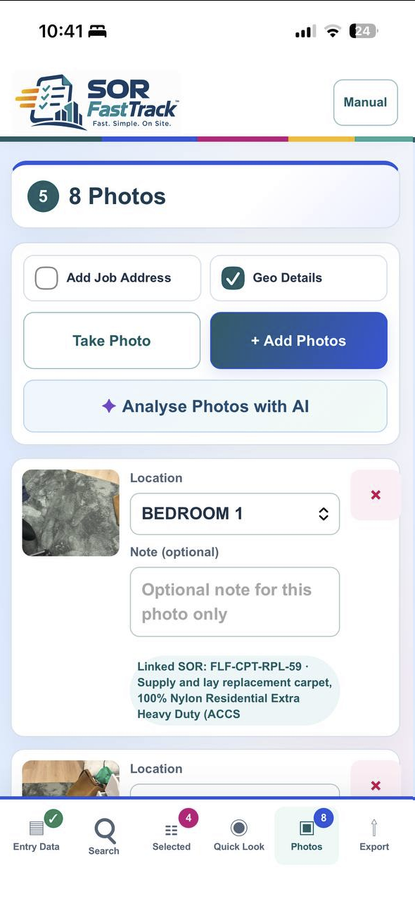 SOR FastTrack Photos screen