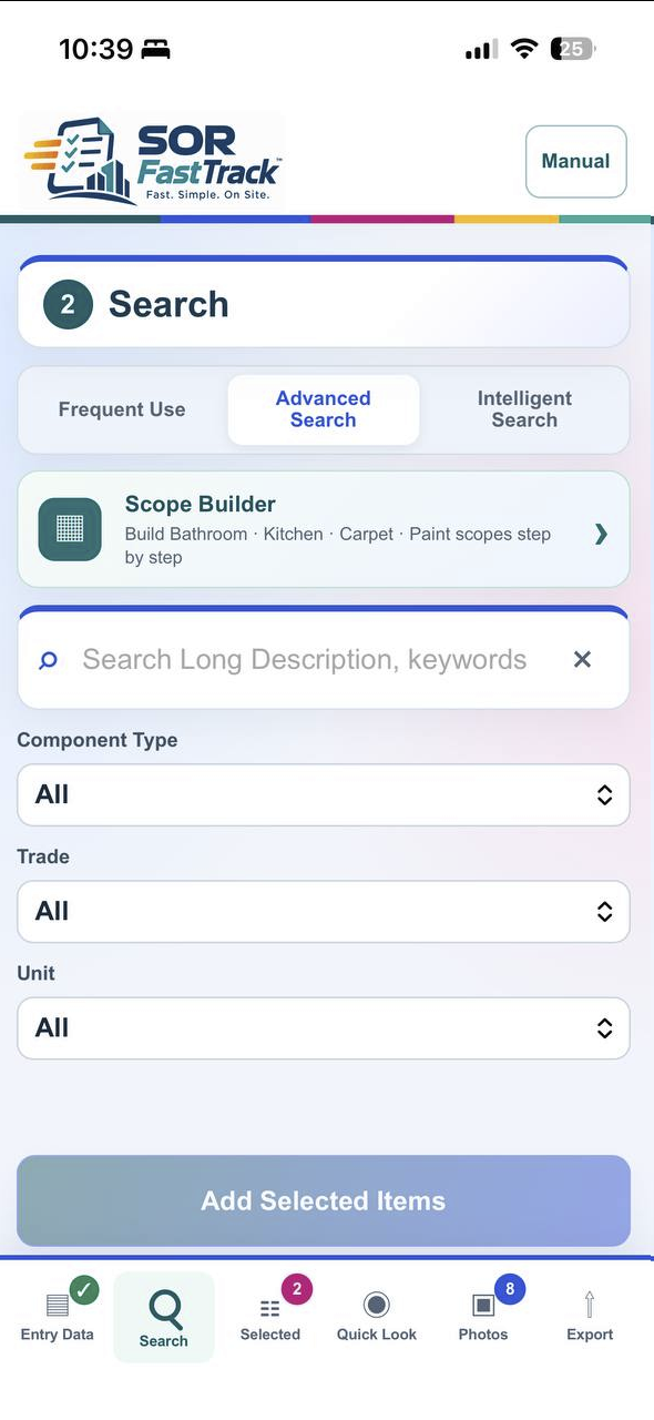 SOR FastTrack Search screen